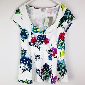 NWT Anthropologie Post Floral Mignon Peplum Top M